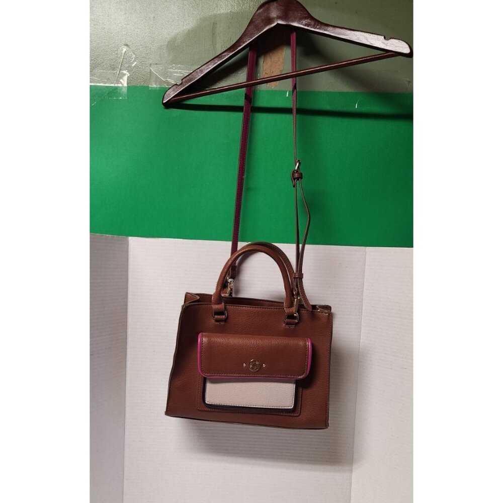 Anne Klein Arianna Satchel Pebble Leather rown Violet With Strap